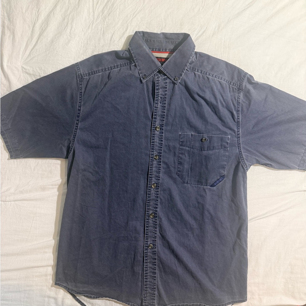 Wolverine Workwear Canvas Button Down Shirt Blue Utility Work Shirt Mens M